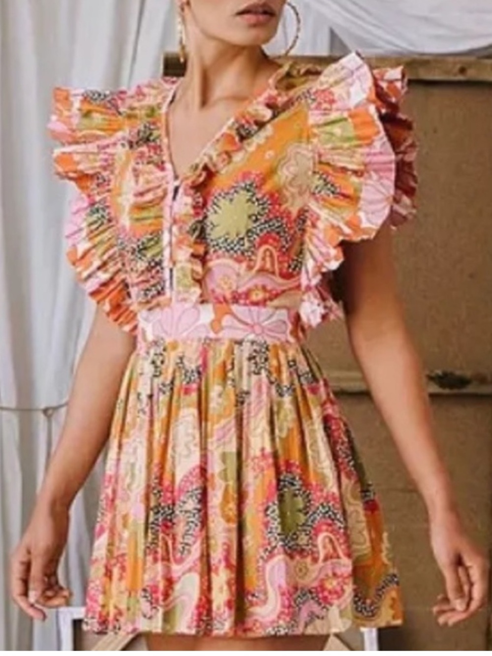 CeliaB Lirio Floral Print Poplin Flutter Sleeve Mini Dress Size S Celia B pink